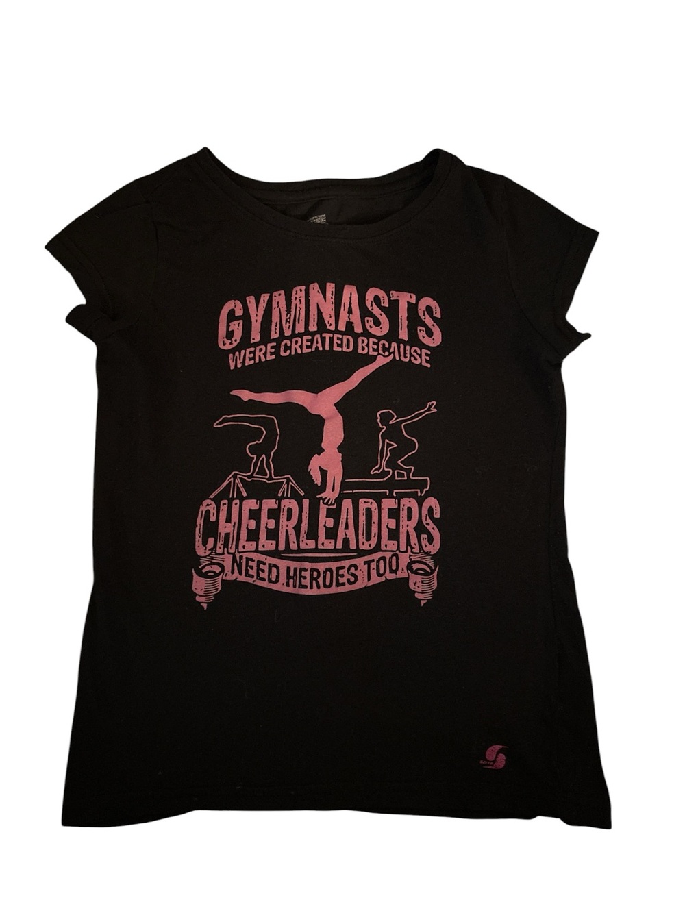Soffe Black Short Sleeve Tee with Pink Gymnastics Graphic